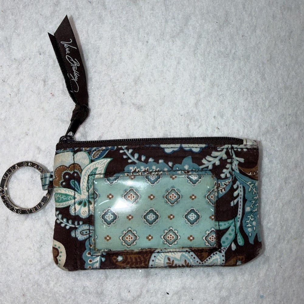 Vera Bradley JAVA BLUE Zip ID Case Change Purse Wallet Key Ring Retired Q7